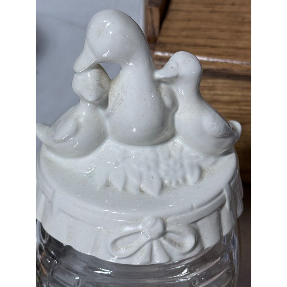 Vintage Ceramic Mother Duck Ducklings Glass Jar Cottage Farmhouse